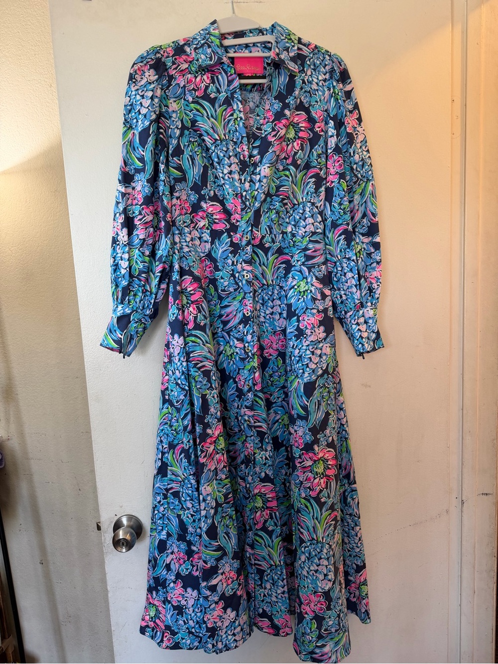 Lilly Pulitzer Pineapple Floral Button Front Midi Maxi Dress Tropical Resort